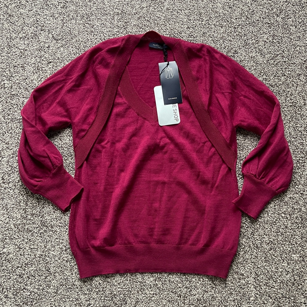 NWT Piazza Sempione Italy Burgundy Wine Knit Cardigan Sweater 42